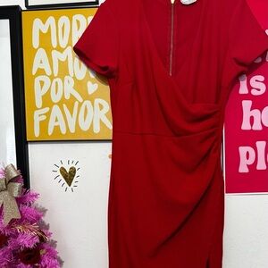 Bisou Bisou by Michele Bohbot Red Wrap Dress – Size 12, Short Sleeve